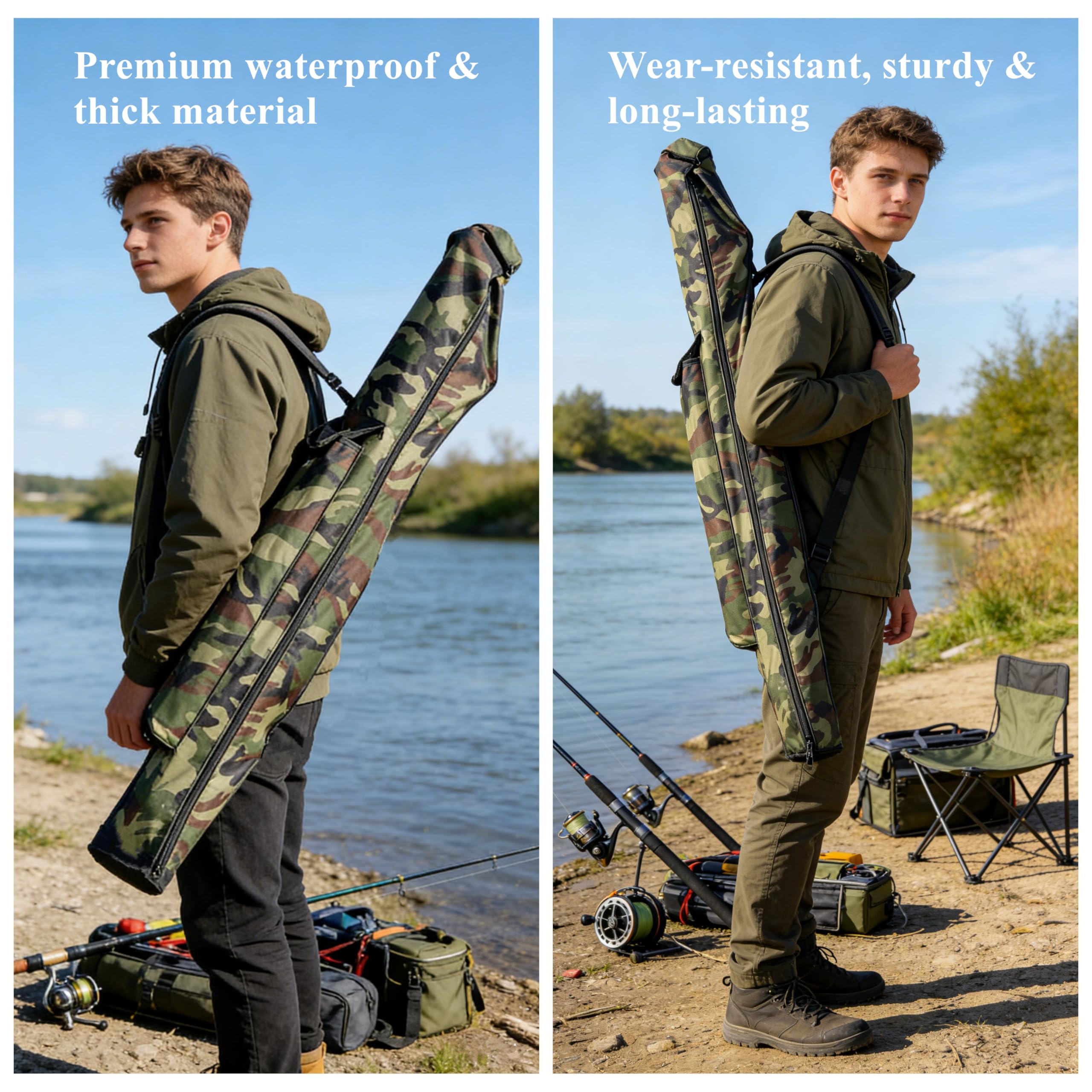 Bolsas para Aparejos de Pesca 146cm con cinturón de Hombro Bolsas de Pesca con Cremallera Lateral Impermeable Espesado Camuflaje Caña de Pescar y Equipo de Pesca de Bolsa de Almacenamiento