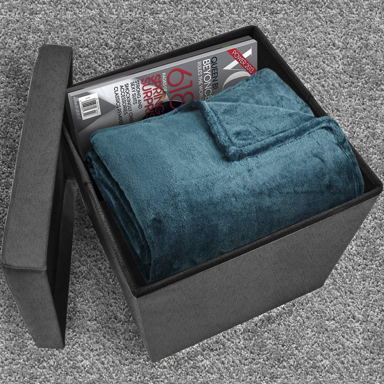 Sorbus Storage Ottoman Bench – Collapsible/Folding Bench Chest with Cover – Perfect Toy and Shoe Chest, Hope Chest, Pouffe Ottoman, Seat, Foot Rest, – Contemporary Faux Suede (Gray)