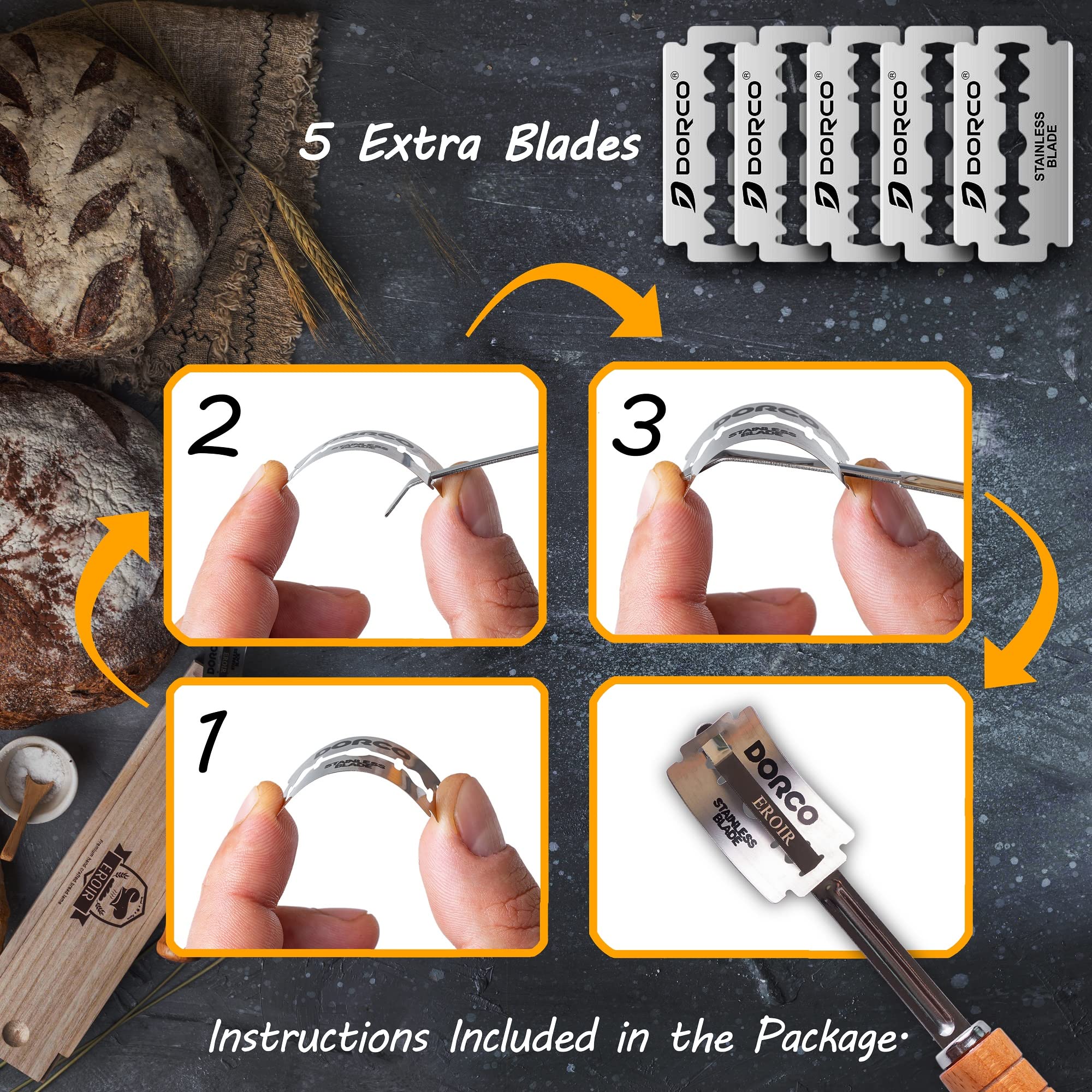 EROIR Bread Lame Tool in Wooden Storage Box Dough Scorer with 5 Razor