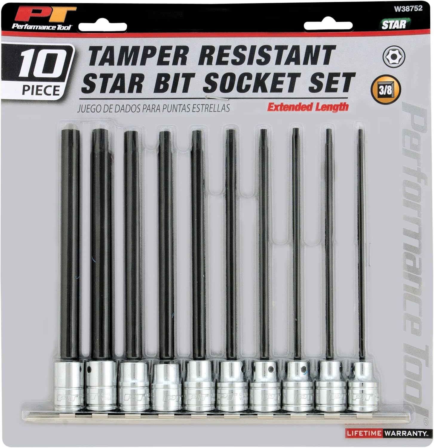Performance Tool W38752 10pc 3/8" Dr Star Bit Skt Set
