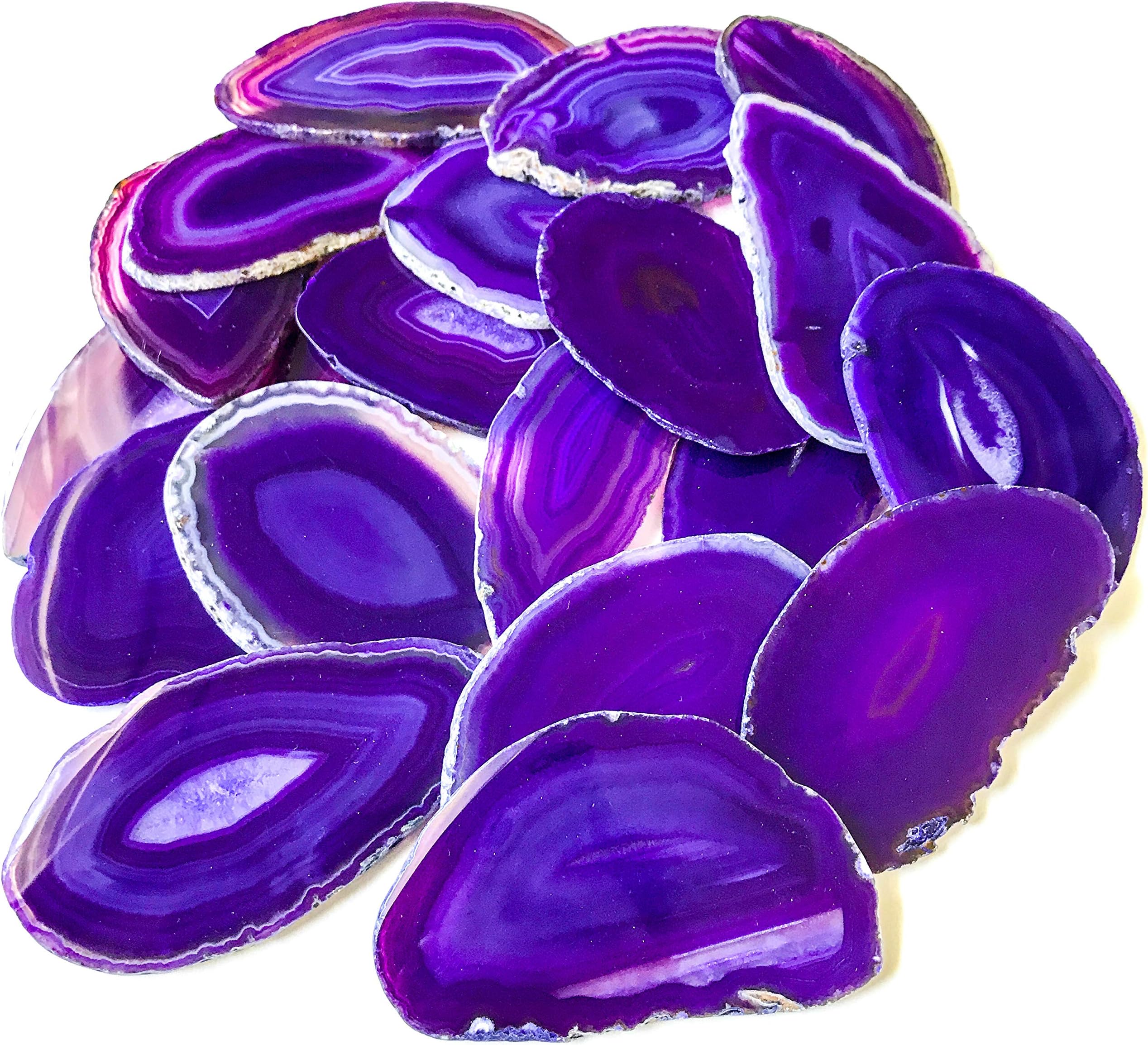 20 Purple 2.5 Inch - 3.75 Inch Large Agate Placecards A+ Quality Geode Slice Place Cards Bulk Stones Slabs Wedding Decor for Calligraphy Table Decor Tablescapes Wholesale Stone