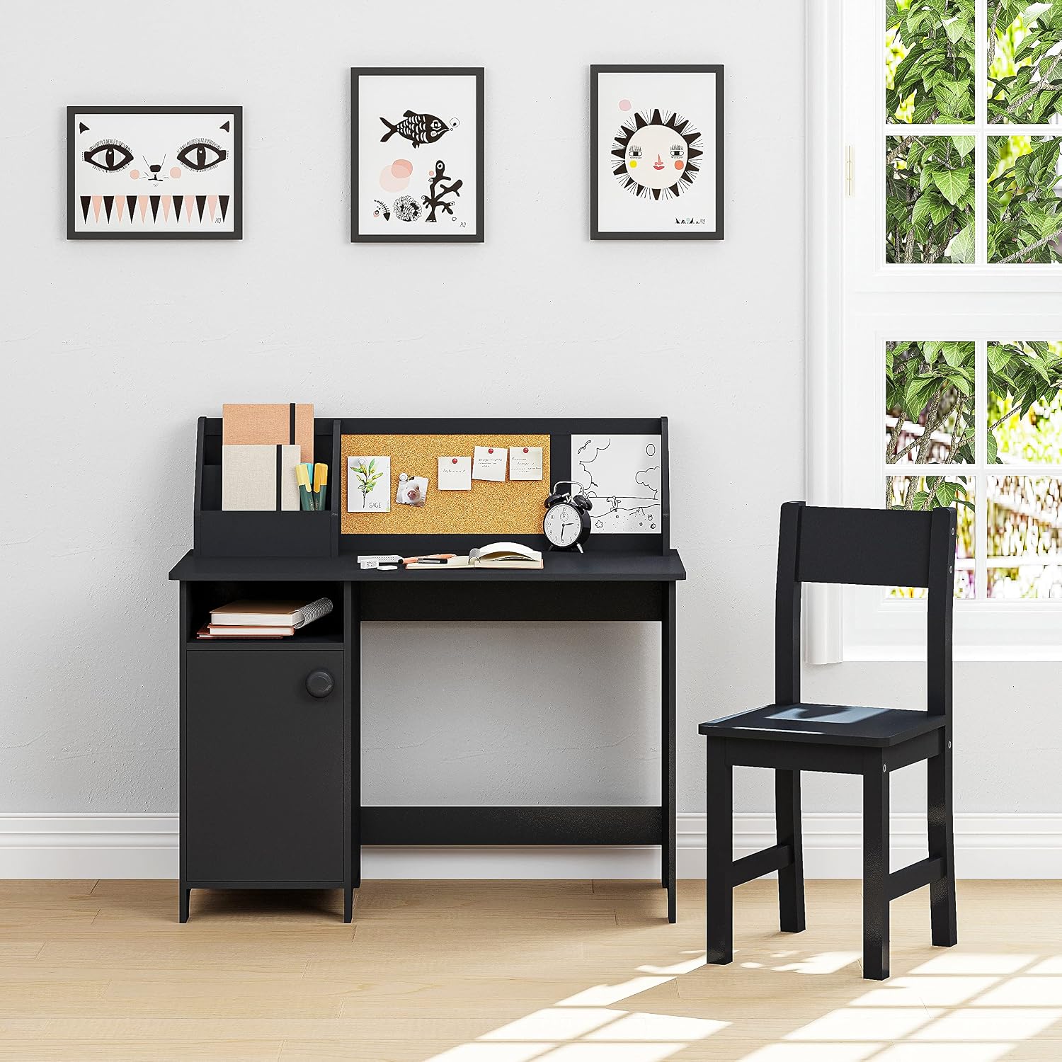 UTEX Kids Study Desk with Chair, Wooden Children School Study Table with Hutch and Chair for 3-8 Years Old, Student's Study Computer Workstation & Writing Table for Home School Use,Espresso