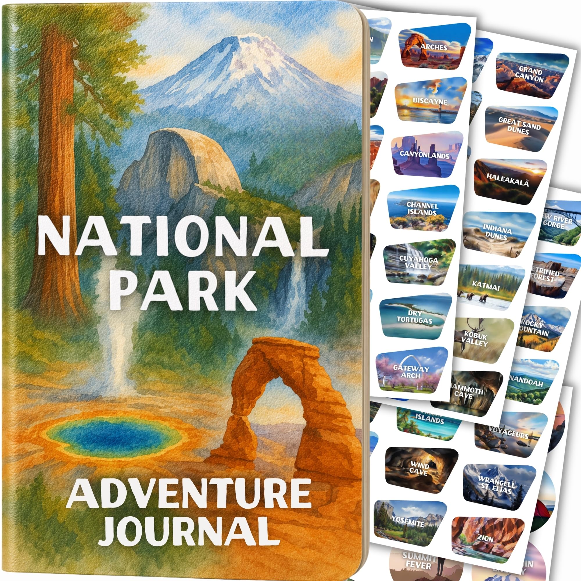Diario de aventuras del parque nacional, con calcomanías para rastrear visitas, lista de verificación del parque y rastreador, regalo para los amantes de los parques