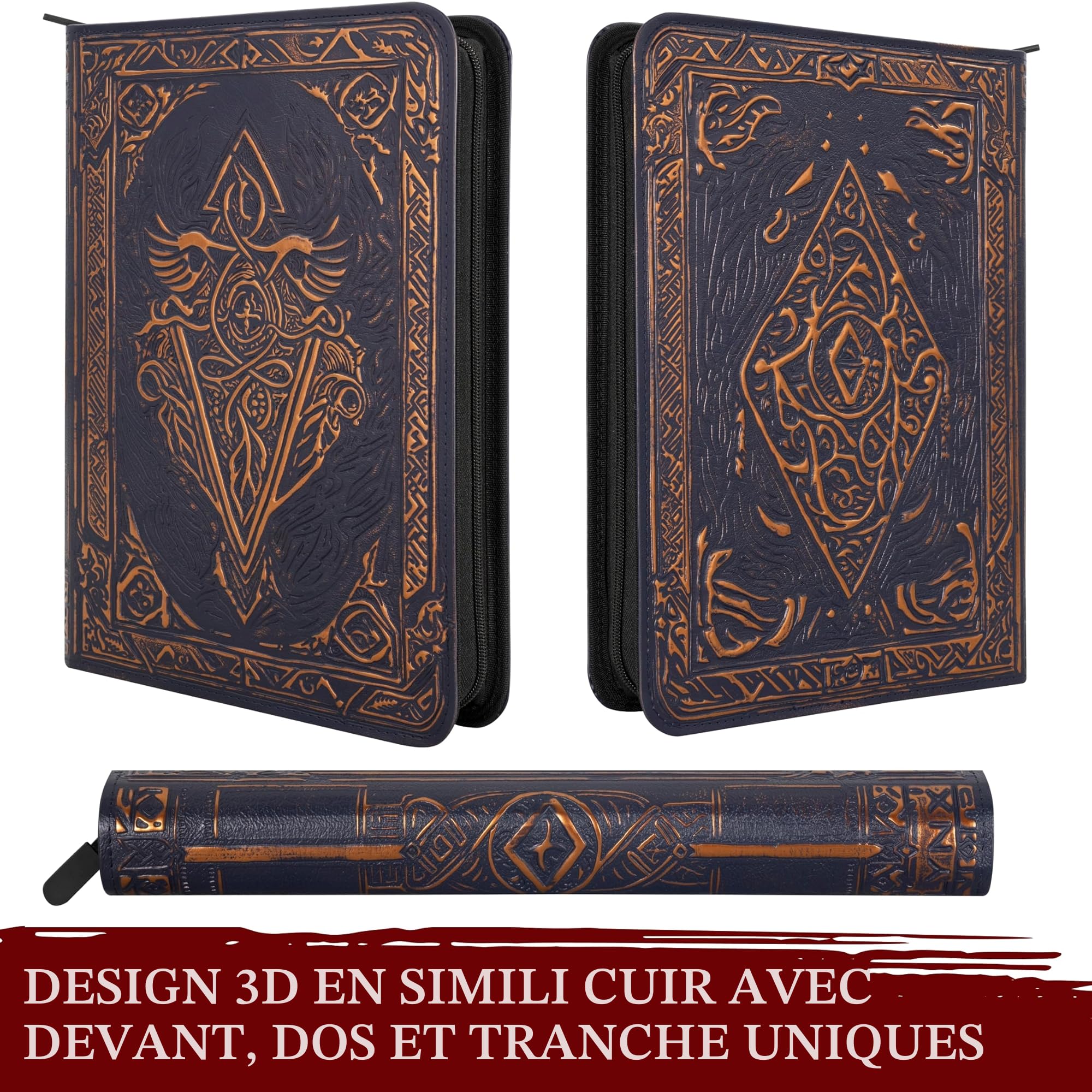 Classeur Carte à Collectionner - Card Binder Album/Portfolio 9 Pochettes/Range Carte pour TCG/Reliure Latérale 360 Cartes en Cuir PU 3D Pour MTG, Disney Lorcana, Magic The Gathering Livre Carte Cadeau