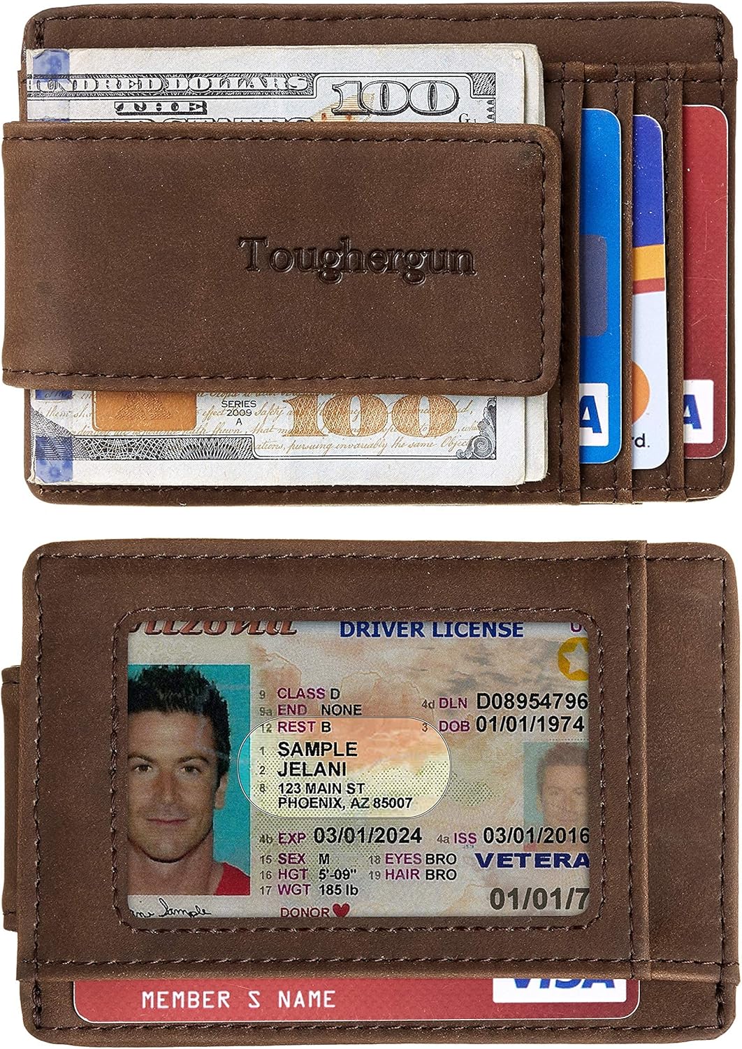 Toughergun Men’s Genuine Leather Money Clip & Women’s Small Genuine Leather Wallet