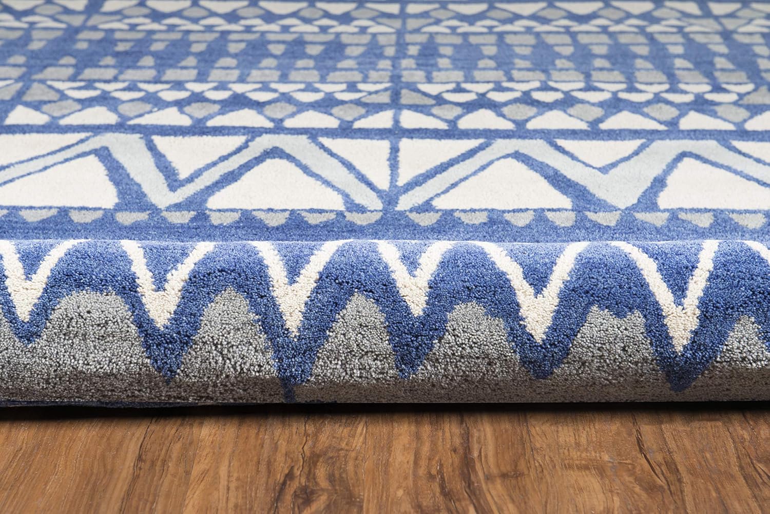 Linon RUGAE0158 Aspire Collection Aspire Wool Comp Off-White/Blue 5x8, Off/White, 5'X 8'