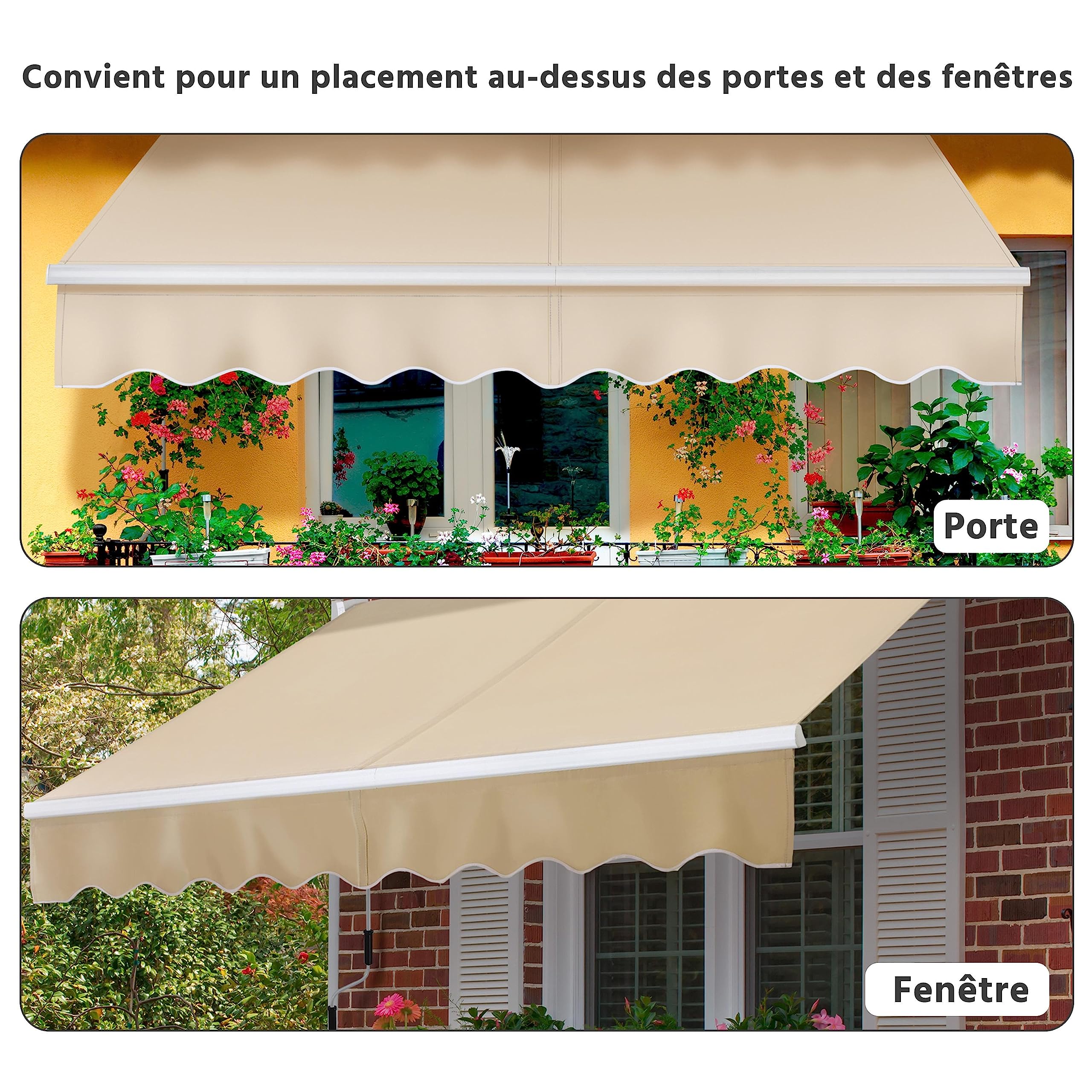 Abician Auvent Rétractable de Contrôle Manuel, Store Banne de Balcon pour Terrasse, Patio, Café, Porche, Restaurant 250 x 200 cm