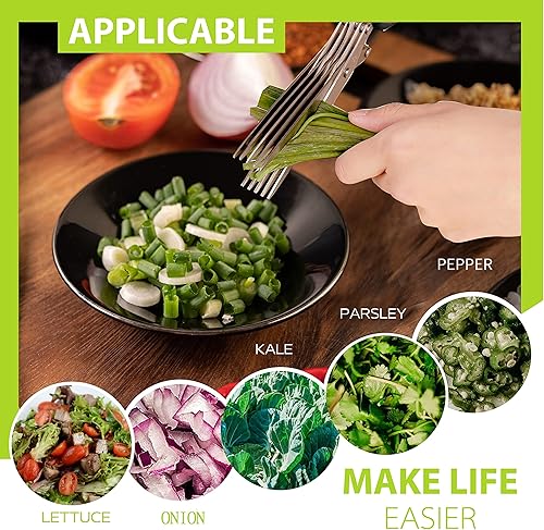 Miniatura 2 de Juego de tijeras para hierbas actualizadas 2024 tijeras para hierbas con 5 cuchillas y cubierta, accesorios de cocina geniales para cortar lechuga