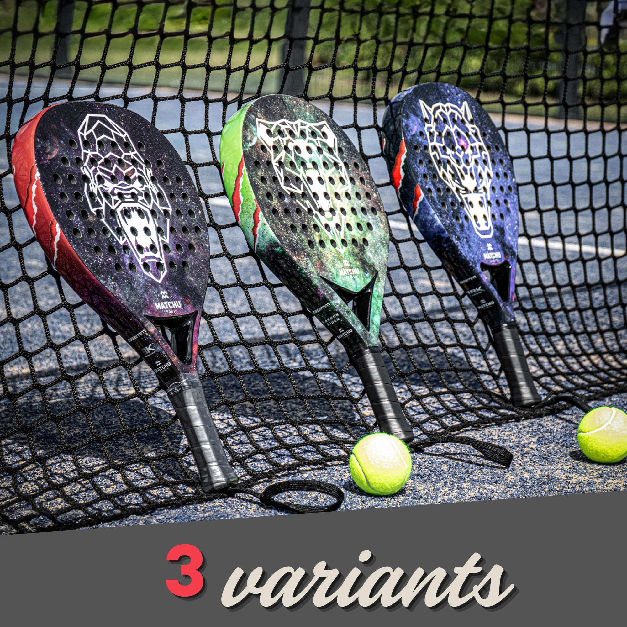 Matchu - Padel schläger - Inklusive Tragetasche - 100% (3K/18K) Carbon - Eva-Schaum - 3D-Grip Technology - 47x3,8 cm - 360 Gramm - Für Anfänger, Fortgeschrittene und Experten