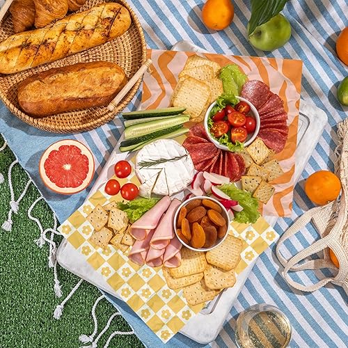 Miniatura 7 de Whaline Paquete de 480 hojas de papel encerado Groovy Boho con patrón de flores a cuadros para envolver alimentos, papel de envoltura de sándwich,