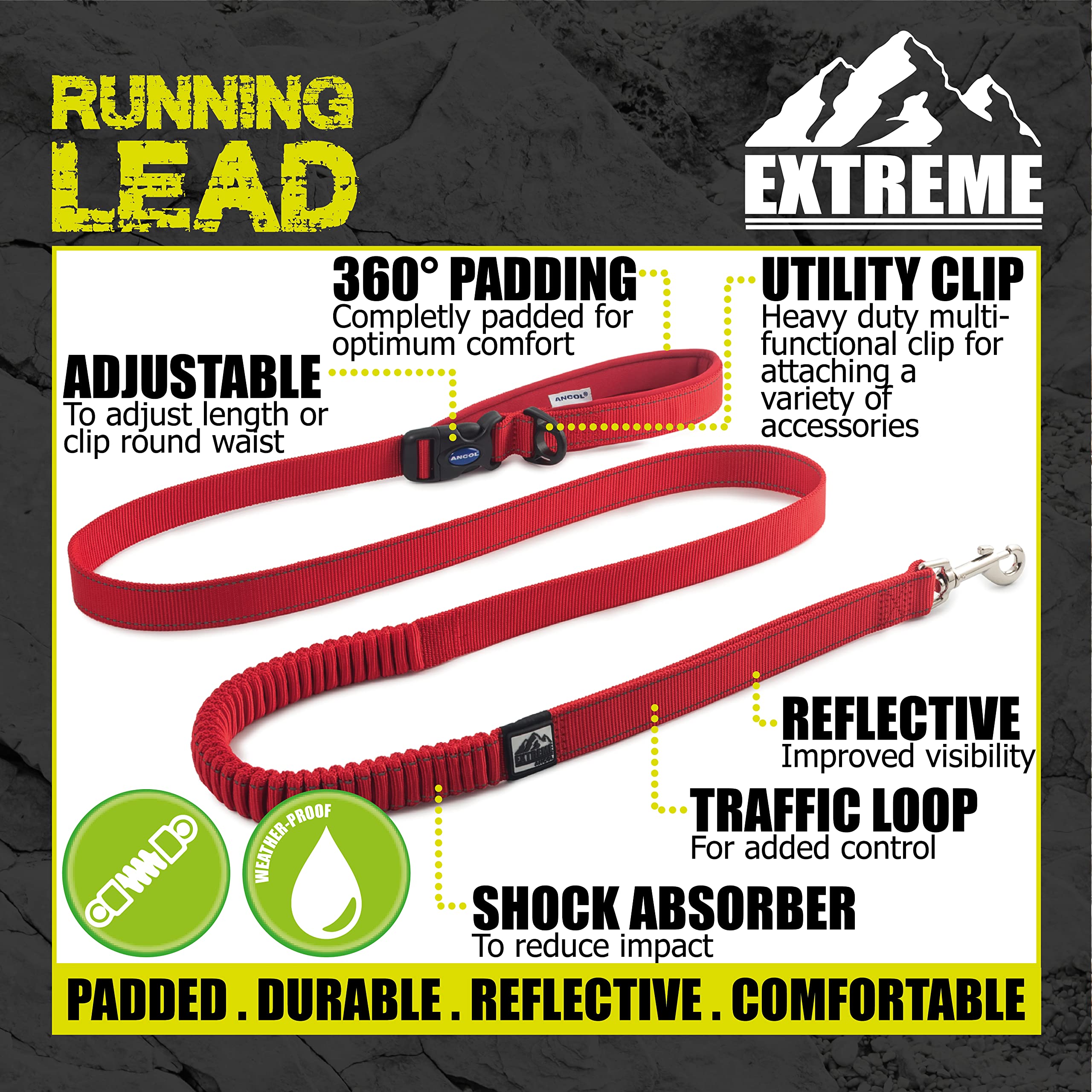 Ancol Extreme Shock Absorb Laufleine 180cm rot