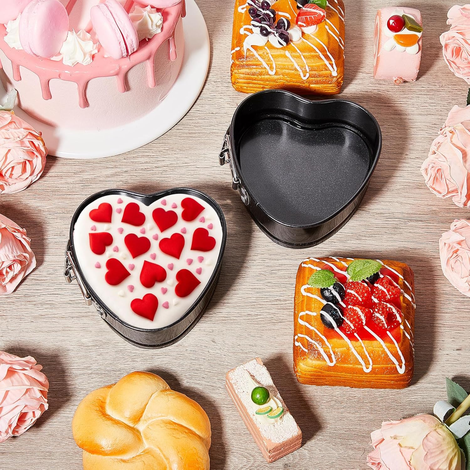 Hoolerry 12 Pcs Mini Heart Springform Pan 4 Inch Heart Shape Mini Cheesecake Pans Non Stick Cake Mold Small Cake Mold with Drop Bottom for Air Fryer Pressure Cooker Baking (Black)