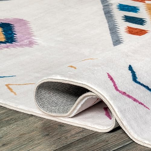 Miniatura 5 de nuLOOM Marj Southwestern - Alfombra infantil lavable a máquina, 4 x 6, color blanco multicolor