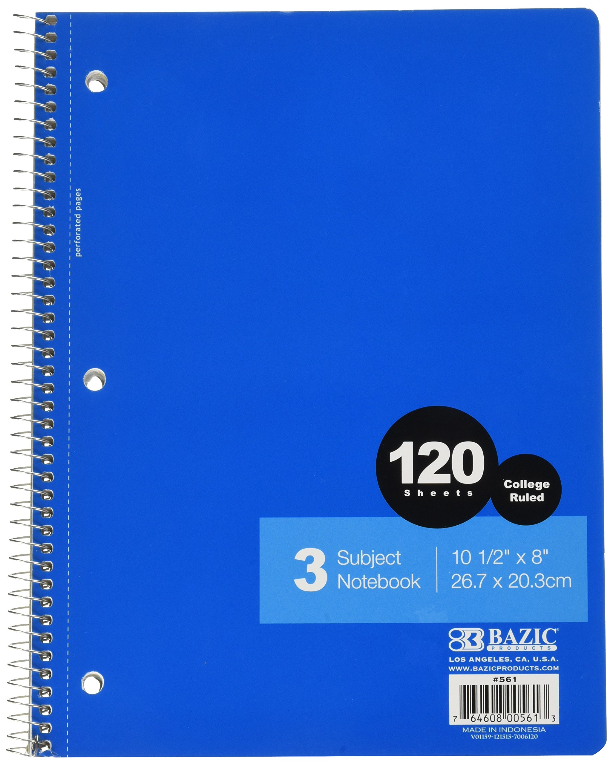 C/R 120 Ct. 3-Subject Spiral Notebook, Purple/Green/Pink/Blue