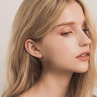 Vista 4 de Anoup 925 Sterling Silver Earrings - 14K Solid Gold All Over Hypoallergenic, CZ Simulated Diamond Heart Stud Earrings Dainty Fashion Initial