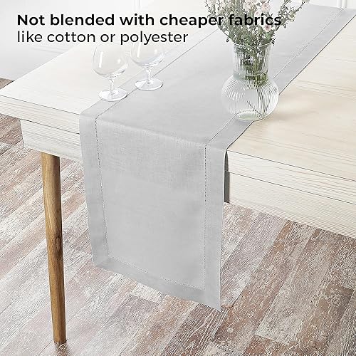 Miniatura 5 de D'Moksha Homes - Camino de mesa de lino - 14 x 84pulgadas - Gris plata - Lino 100% puro con vainica, lavable a máquina - Camino de mesa para otoño,