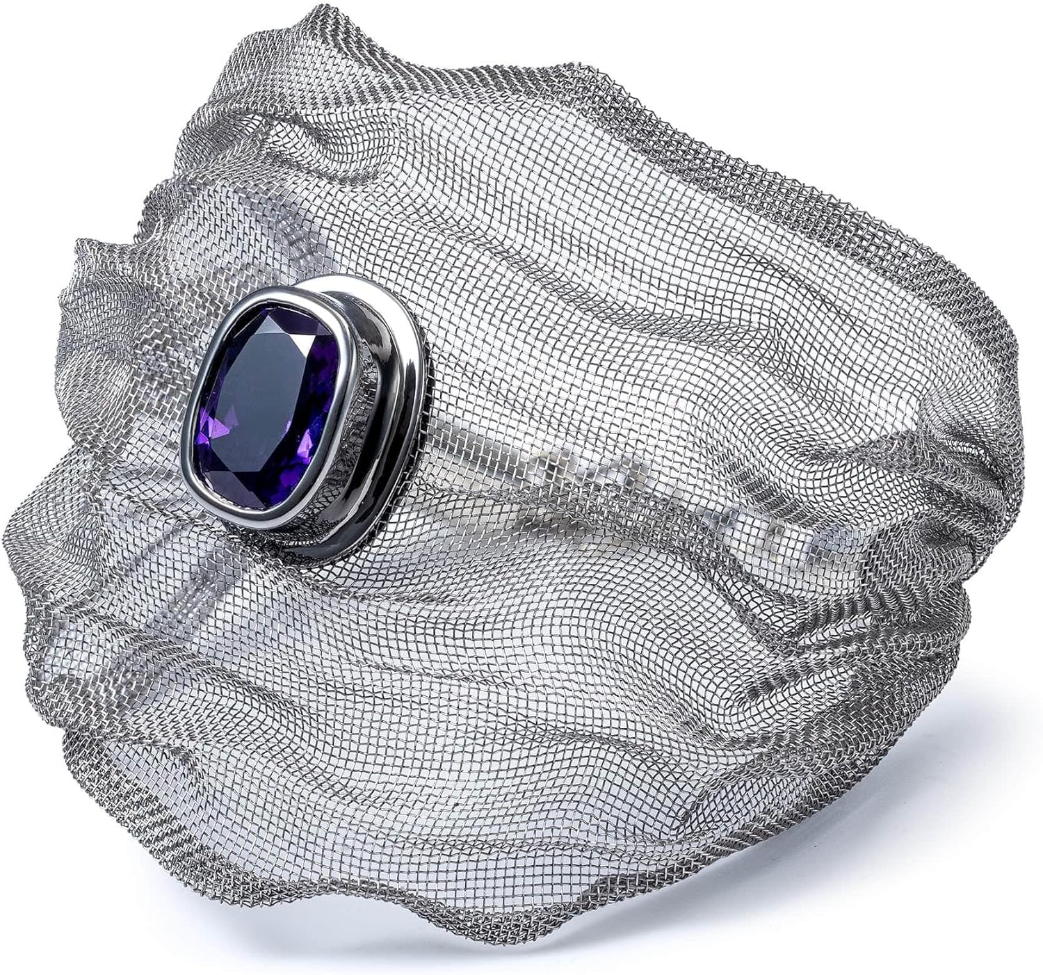 GERMAN KABIRSKI Limited Edition Silver & Titanium Mesh Bracelet with Gemstone - Wearable Art Jewelry