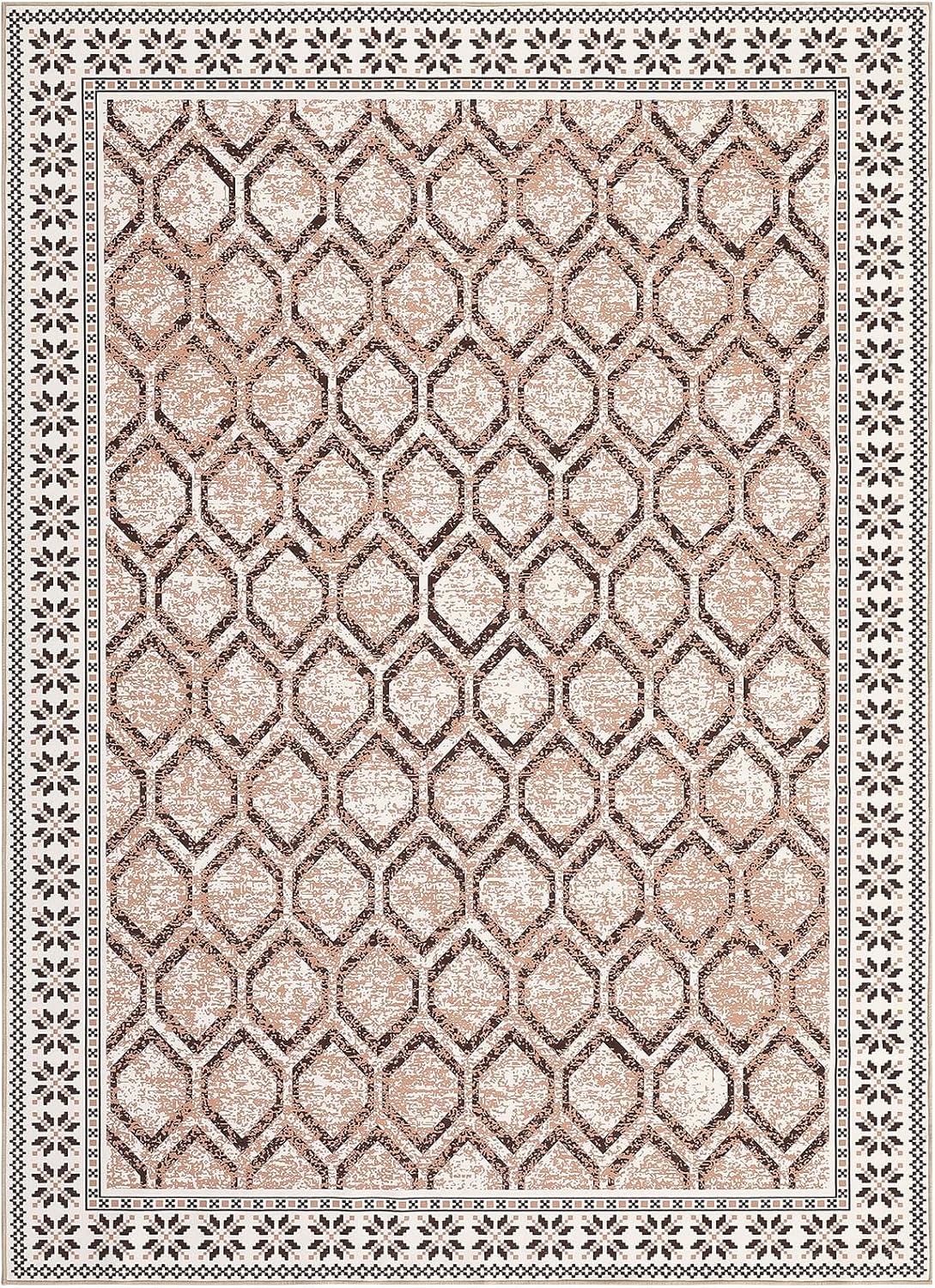 GarveeHome Modern Moroccan Area Rug, 3x5 Machine Washable Rug Carpet, 3x5 Stain Resistant Non-Slip Ultra-Thin Print Rug for Living Room, Bedroom, Kitchen, Dining Room, Office, Brown Beige
