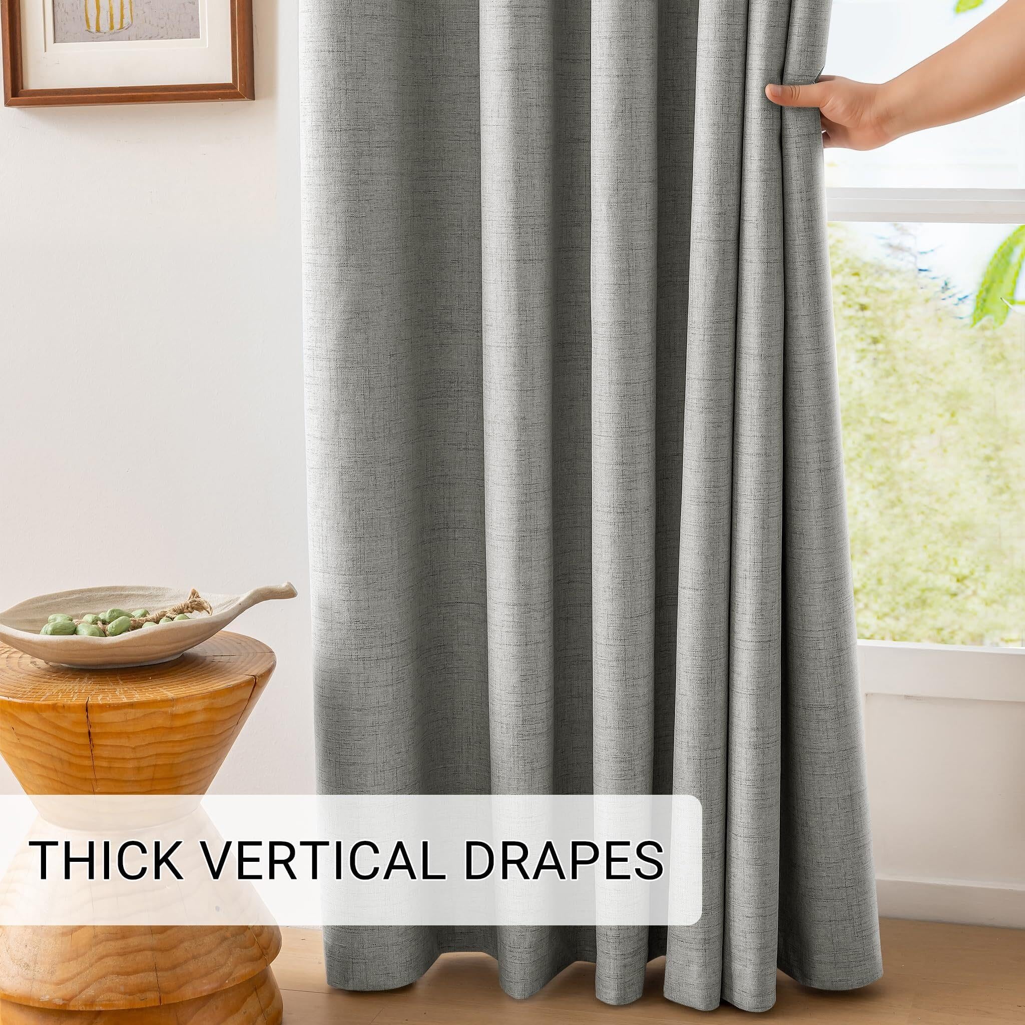 Leinenvorhänge for den Raum, Verdunkelungsvorhang, vollständiger, Sichtschutz mit Ösen Oben, thermisches Fensterpaneel(Gray,52" W x 54" L (Pack of 2))
