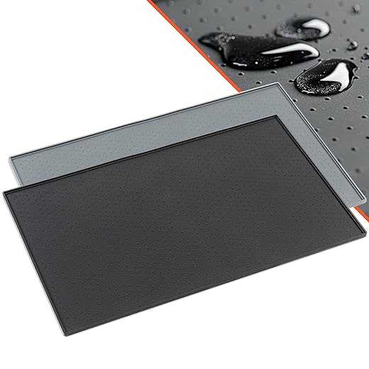 PetCareson – Premium Napfunterlage Hund, Katzen I Hochwertige wasserdichte u. rutschfeste Unterlage für Katzennapf und Hundenapf I Fressnapf-Unterlage, Silikon Unterlage mit Rand I (48x30cm, Grau)