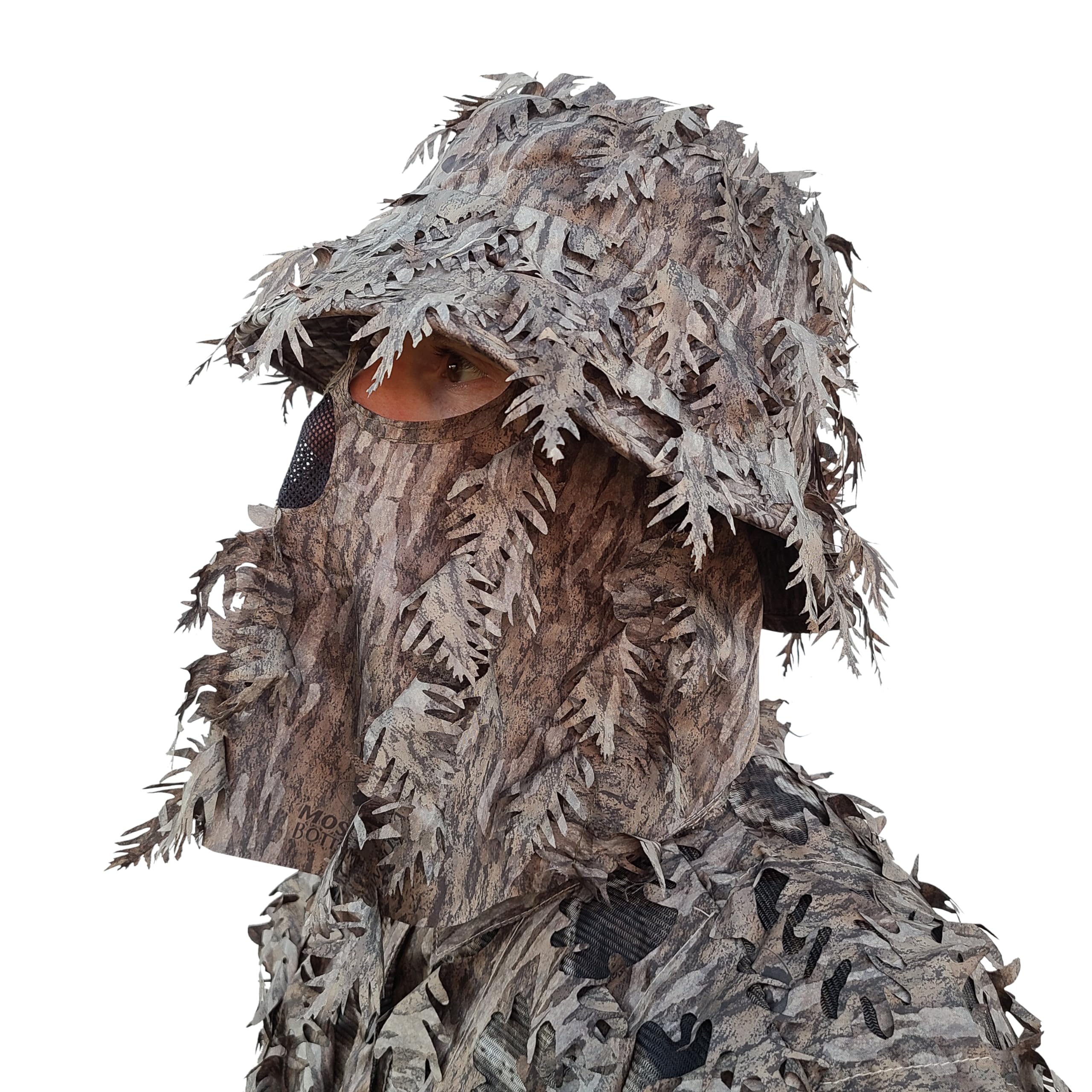 Men’s 3D Leafy Camo Bucket Hat with Built-in Face Mask for Turkey Hunting - Adjustable Size