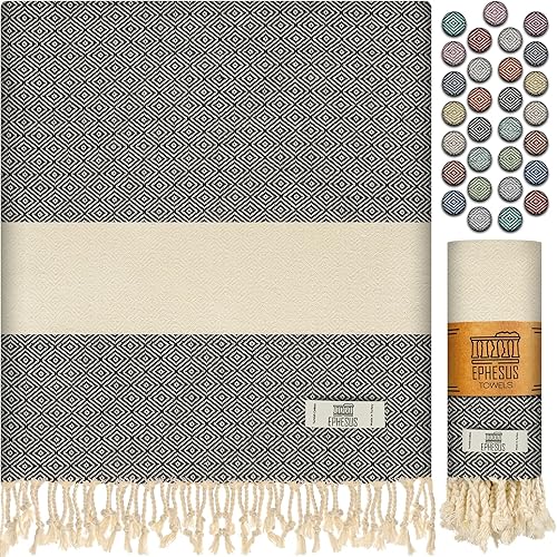 Toalla turca de playa de gran tamaño, 36 x 70 pulgadas, diseño de diamante, toalla turca para piscina de playa, yoga, prelavada, ligera, de secado