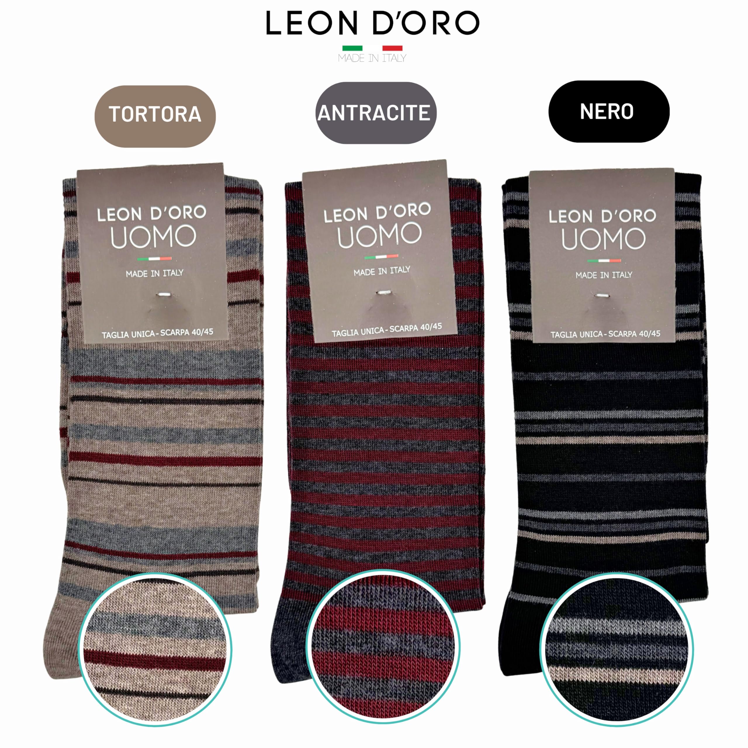 LEON D'ORO Calze Uomo Caldo Cotone Lunghe calze uomo invernali Fantasia calze Moda Made in Italy