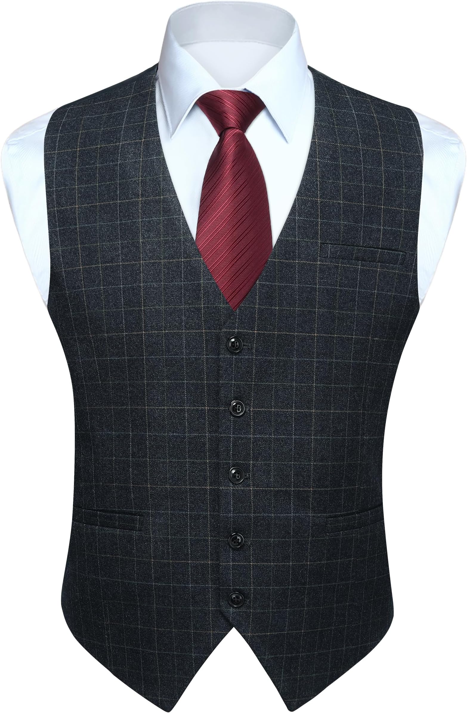 Men's Suit Vest Plaid Dress Vest for Men Slim Fit Formal Business Waistcoat Tuxedo V-Neck Solid Vest for Wedding