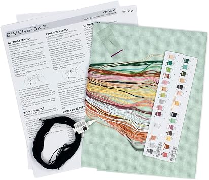 Dimensions 70-35395 Mama Cat Counted Cross Stitch Kit, 14 Count Light Green Aida Cloth, 11'' x 11''