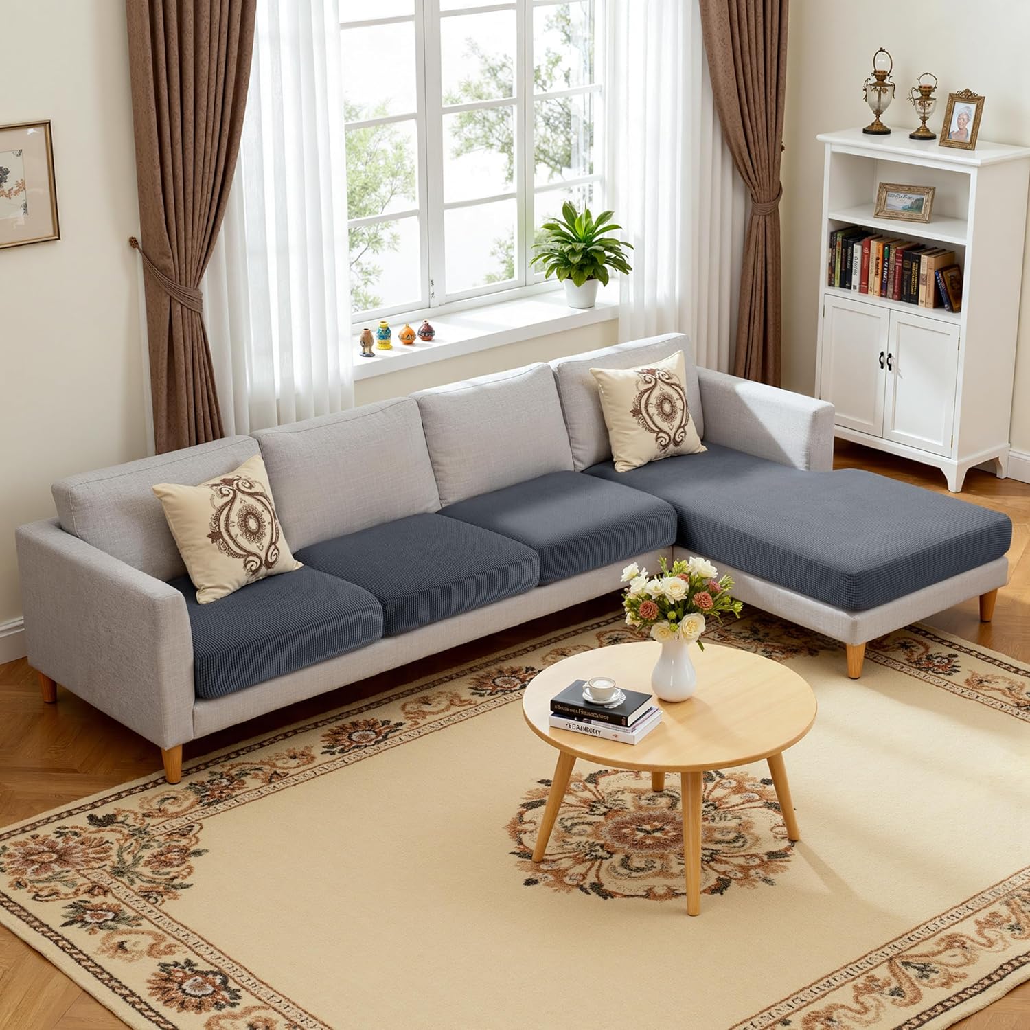 Hokway Chaise Cover Set Individual Couch Cushion Slipcovers Reversible Cushion Protector for L-Shape Sofa