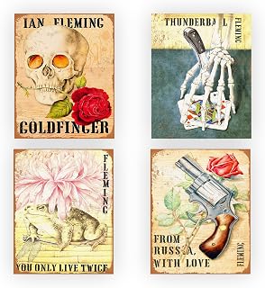 Classic 007 Movie Posters - Vintage James Bond Spy Film Wall Art - Man Cave Office Decor & Ian Fleming Gift - 4-Pack 8x10 Unframed Prints