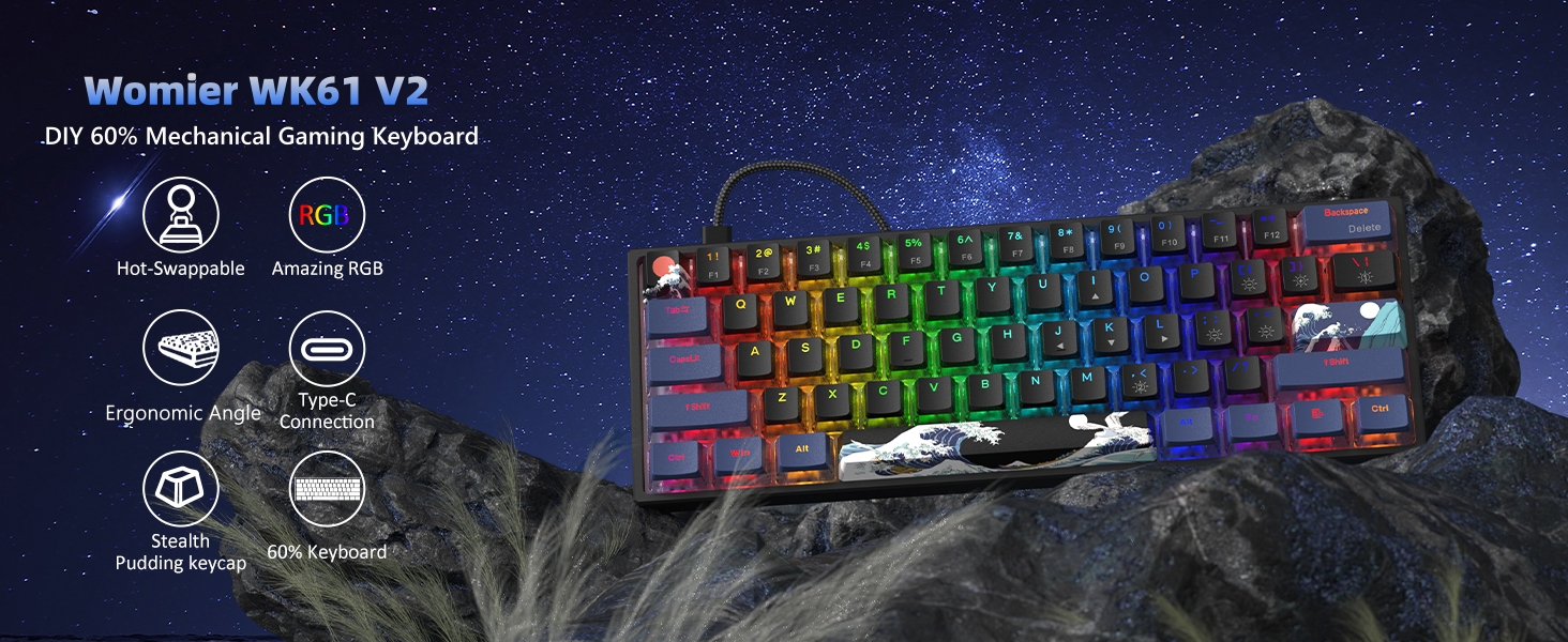 Amazon.com: Womier 60% Percent Keyboard Gaming, WK61 V2 Creamy