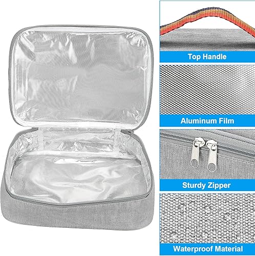 Miniatura 4 de PATIKIL Bolsas de almuerzo aisladas de 11 x 8 x 3 pulgadas, bolsas portátiles para alimentos, bolsas Bento planas, reutilizable, térmica, para