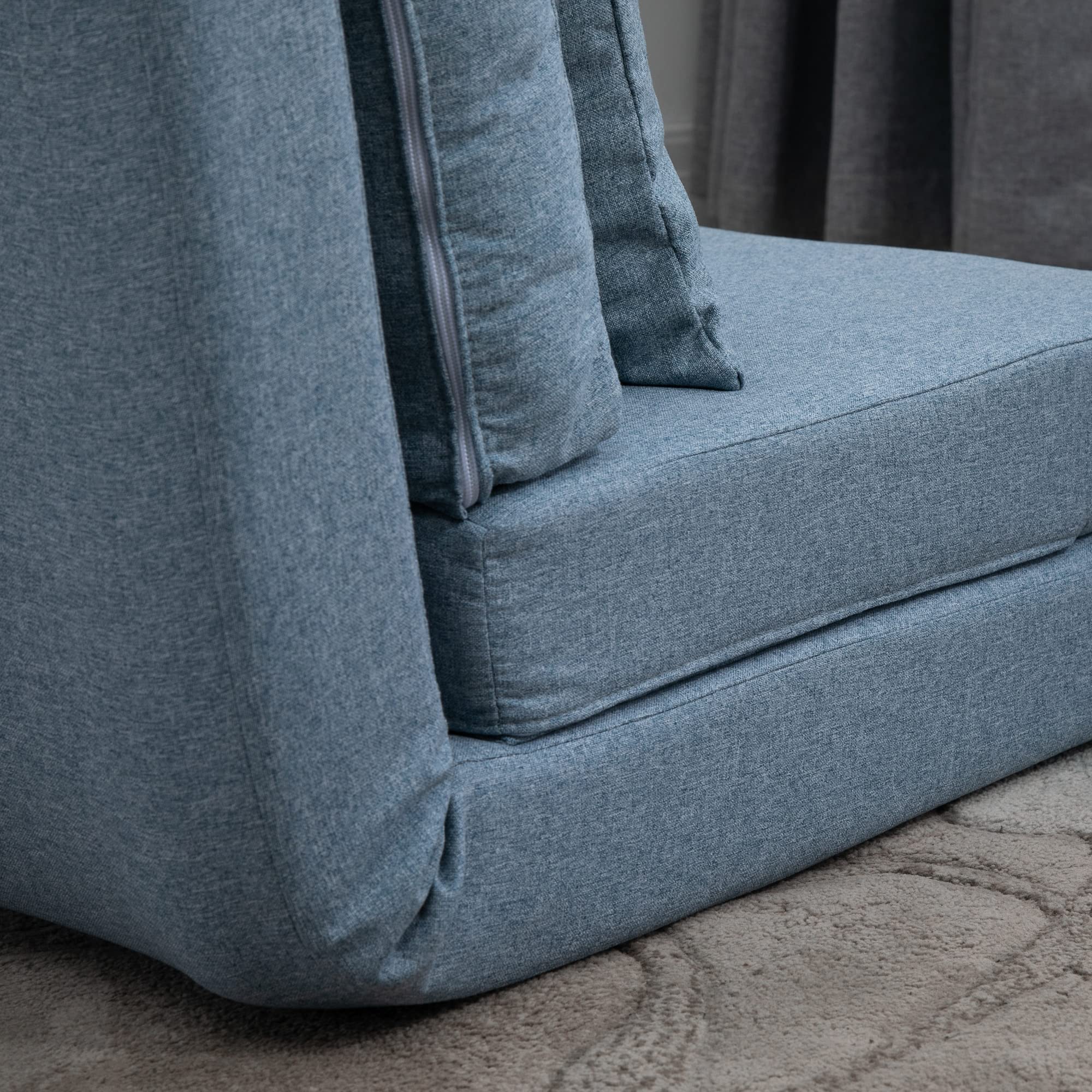 HOMCOM Fauteuil Convertible 1 Place Fauteuil Paresseux lit chauffeuse 1 Place - Coussin Inclus, Dossier réglable - Salon, Charge 120 kg, Tissu Lin Bleu