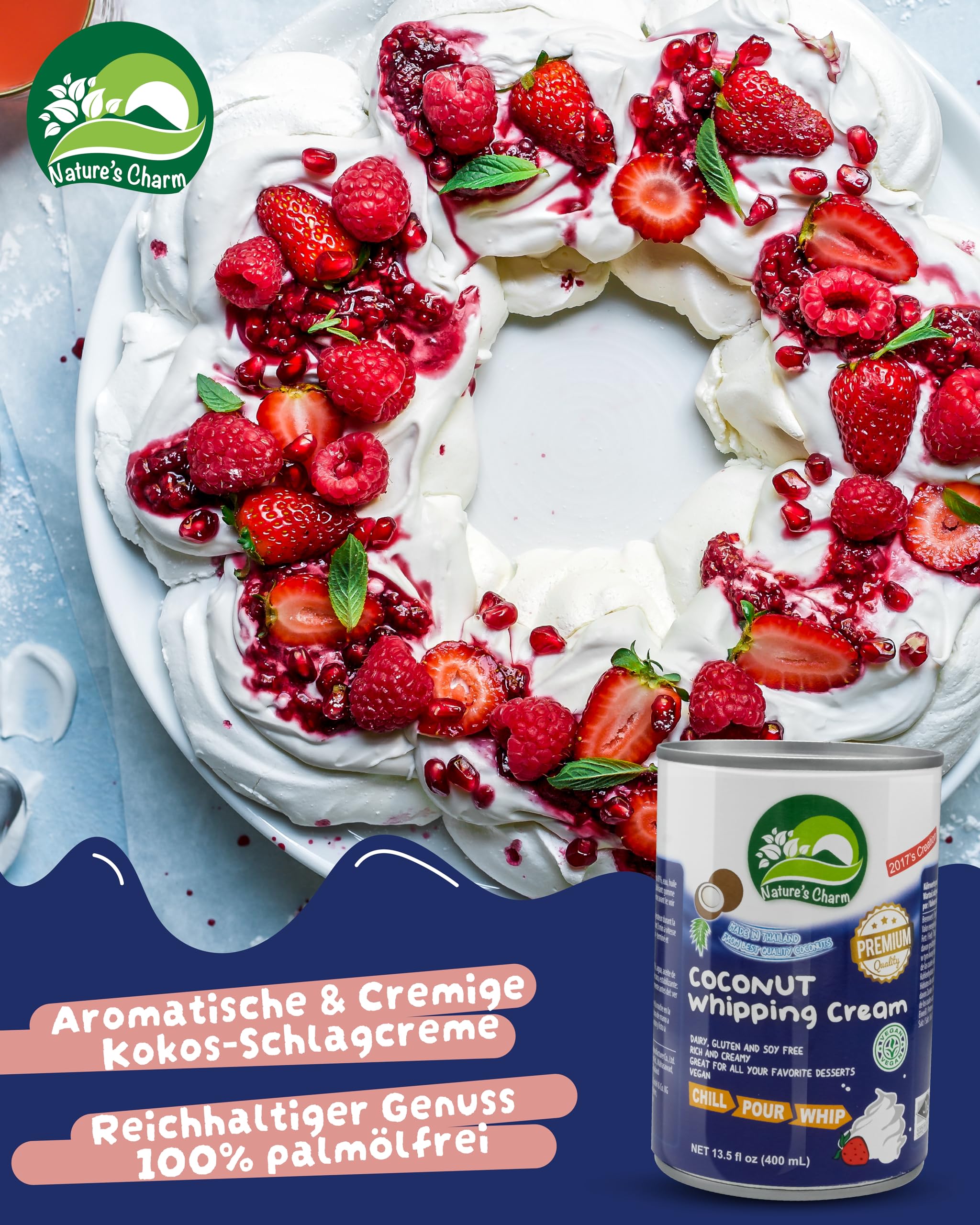 Nature’s Charm Kokosnussmilch zum Aufschlagen I Vegane Kokosmilch I Ideal zum Backen, für cremige Desserts und süße Rezepte I 6 x 400 ml