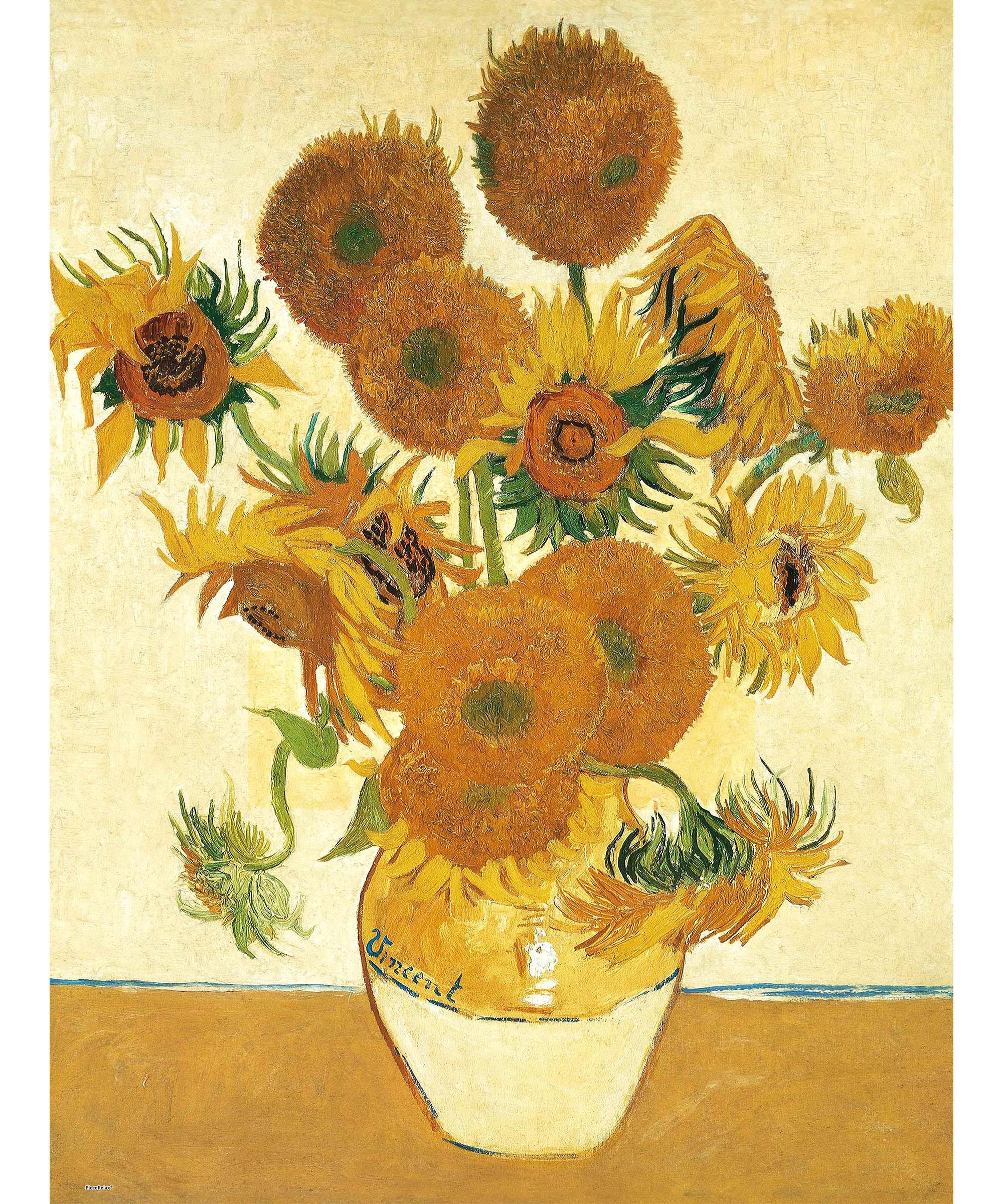 PieceRelax PieceClicks Plastic Jigsaw Puzzles for Adults 1000 Pieces Art Puzzle Vincent Van Gogh - Sunflowers - 25.2 x 18.9 Inches [U1109]