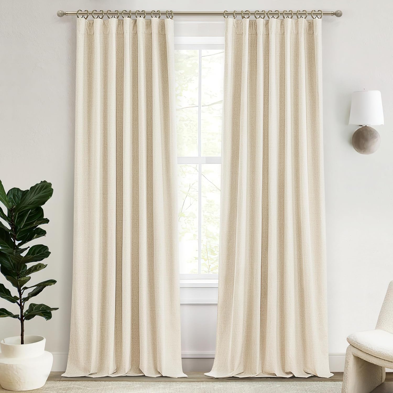 Blackout Curtains for Bedroom 96 Inches Long,Energy Efficient Insulated Floor to Ceiling Track Curtains Kids Drapes 2 Panel Set Flax Linen Cotton Cream Beige Nursery Curtains Neutral Heading Tape Hook Light Beige 50"W x 96"L (Pack of 2)