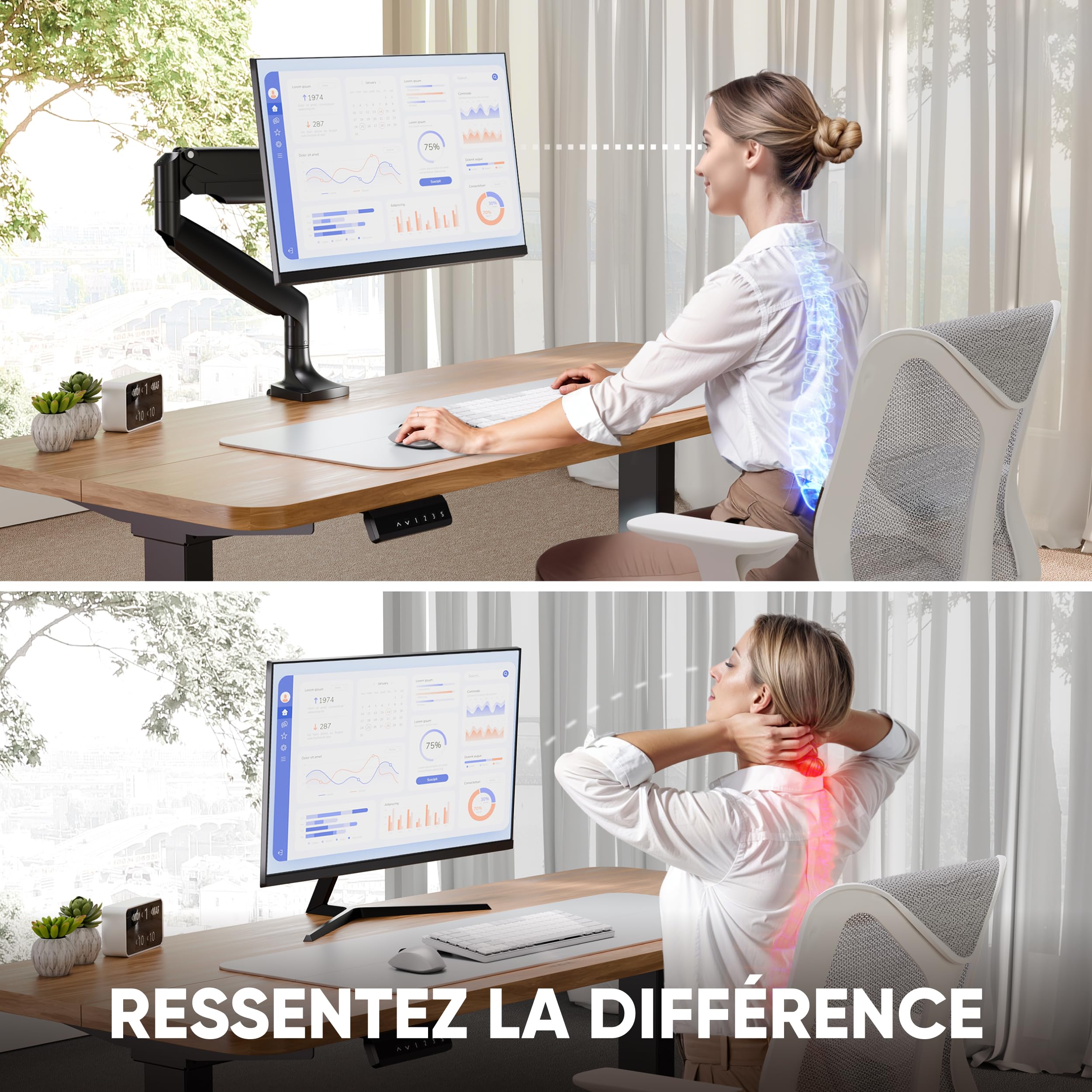 ONKRON Support Ecran PC pour 13-32 Pouces Charge 9 kg, Bras Articulé Écran VESA 75x75 & VESA 100x100, Support Écran Rotatif, Bras Ecran PC Bureau Ressort à Gaz, Monitor Arm Orientable Noir G100-B
