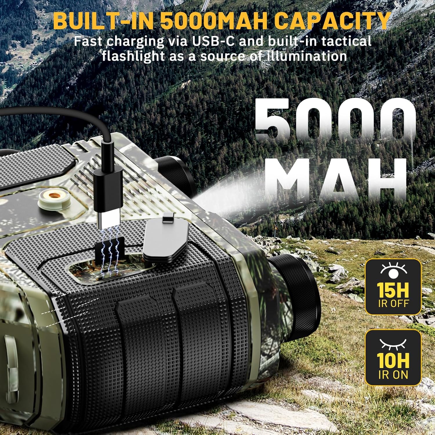 WOSPORTS 4K Night Vision Goggles with 36MP Photo, 1300FT Range, Built-in Flashlight & Compass, 5000mAh Battery, Supports 256GB SD, for Security, Camping, Travel Use - Image 6