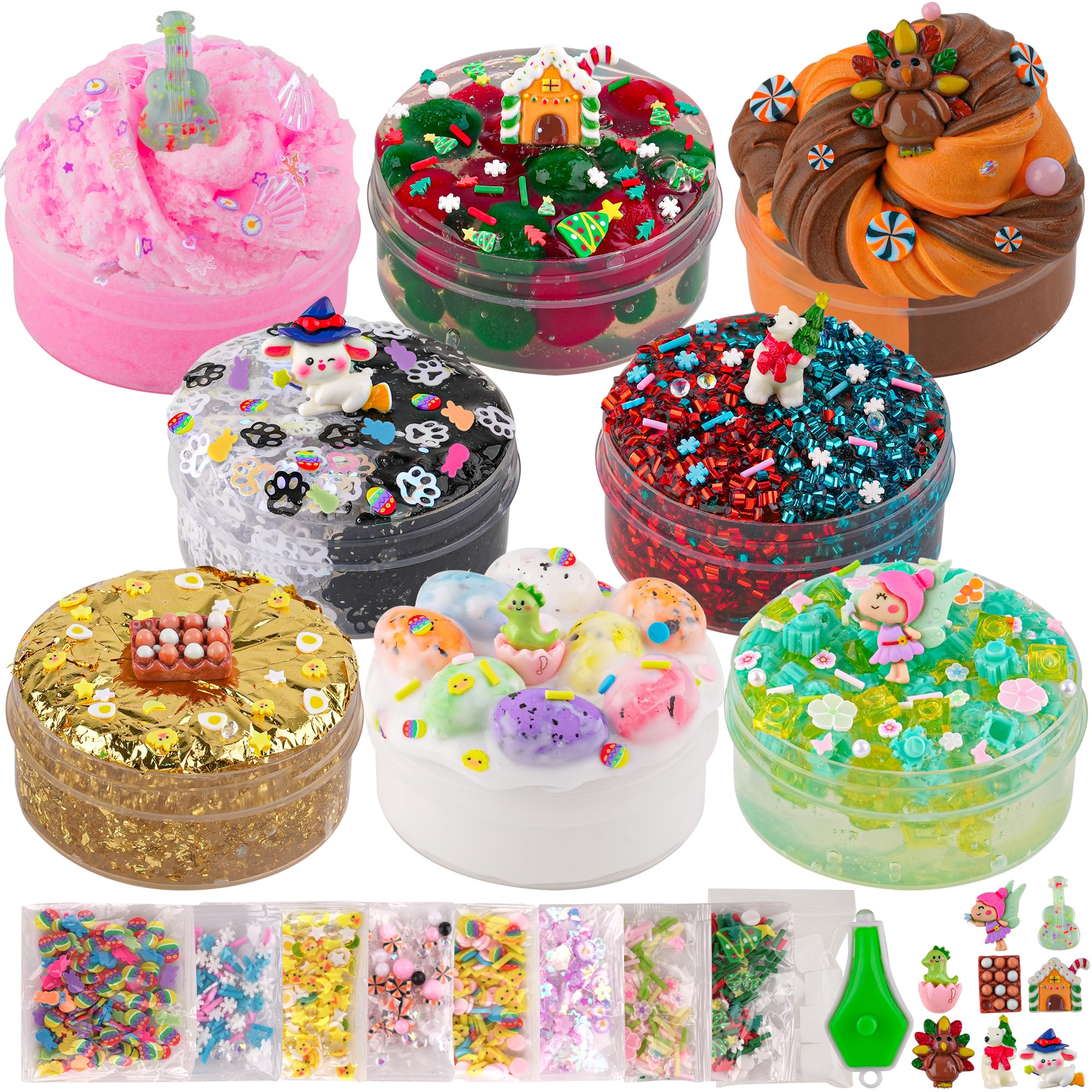 8 Pack Slime Kit for Kids, Slime Variety Pack Different Textures, Includes Butter Slime, Cloud Slime, Bingsu Crunchy Slime & Gold Foil Slime, Slime Party Favors Hallowmas Christmas Girls & Boys Gift