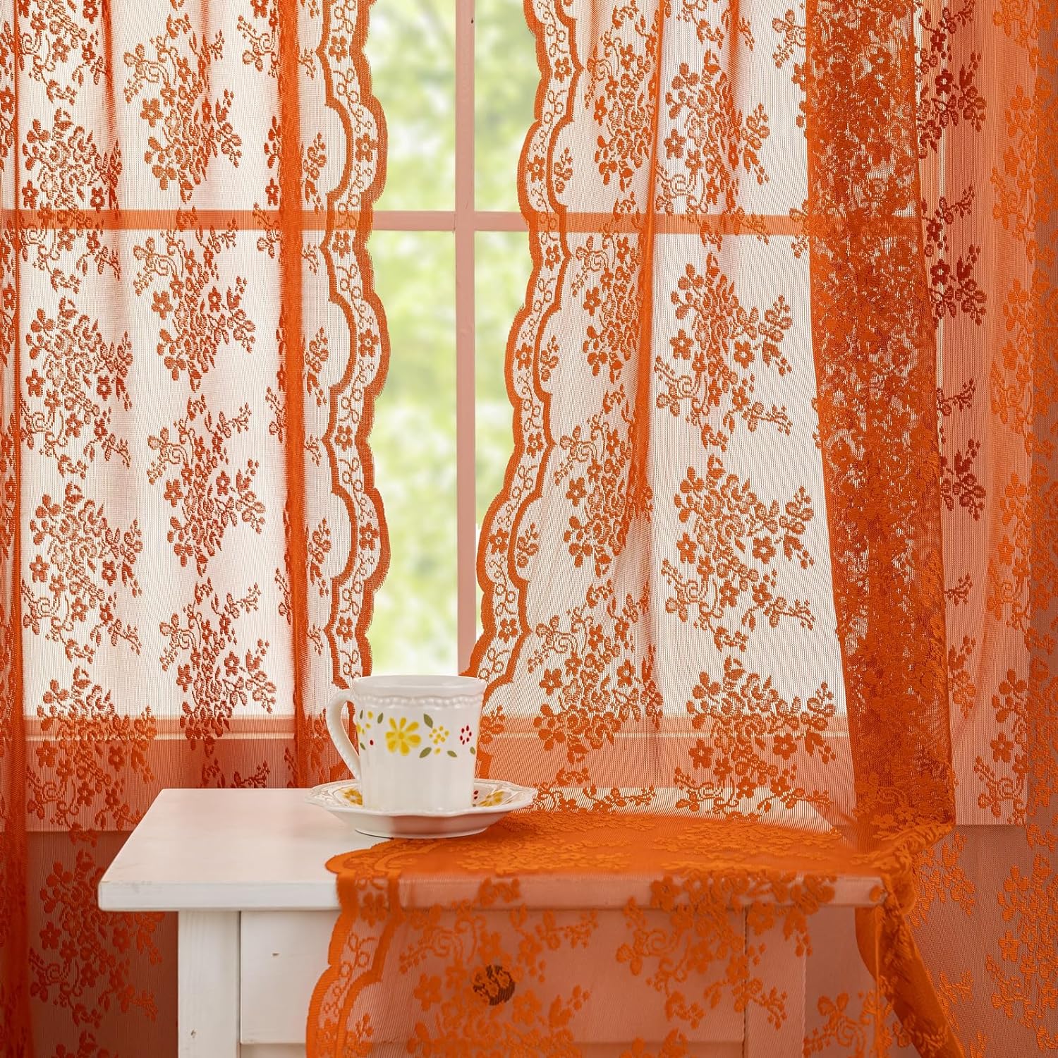 Burnt Orange Sheer Curtains 63 Inches Length Boho Terracotta Curtains for Bedroom 2 Panels Rod Pocket Vintage Farmhouse Style Voile Drapes for Kitchen Nursery Halloween Fall Decor 52x63 Inch Burnt Orange 52"W x 63"L (Pack of 2)