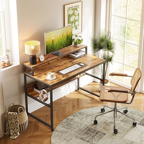 Miniatura 2 de Cubiker Escritorio de oficina en casa para computadora mesa de escritorio pequeña de 47 pulgadas con estante de almacenamiento y estantería mesa de