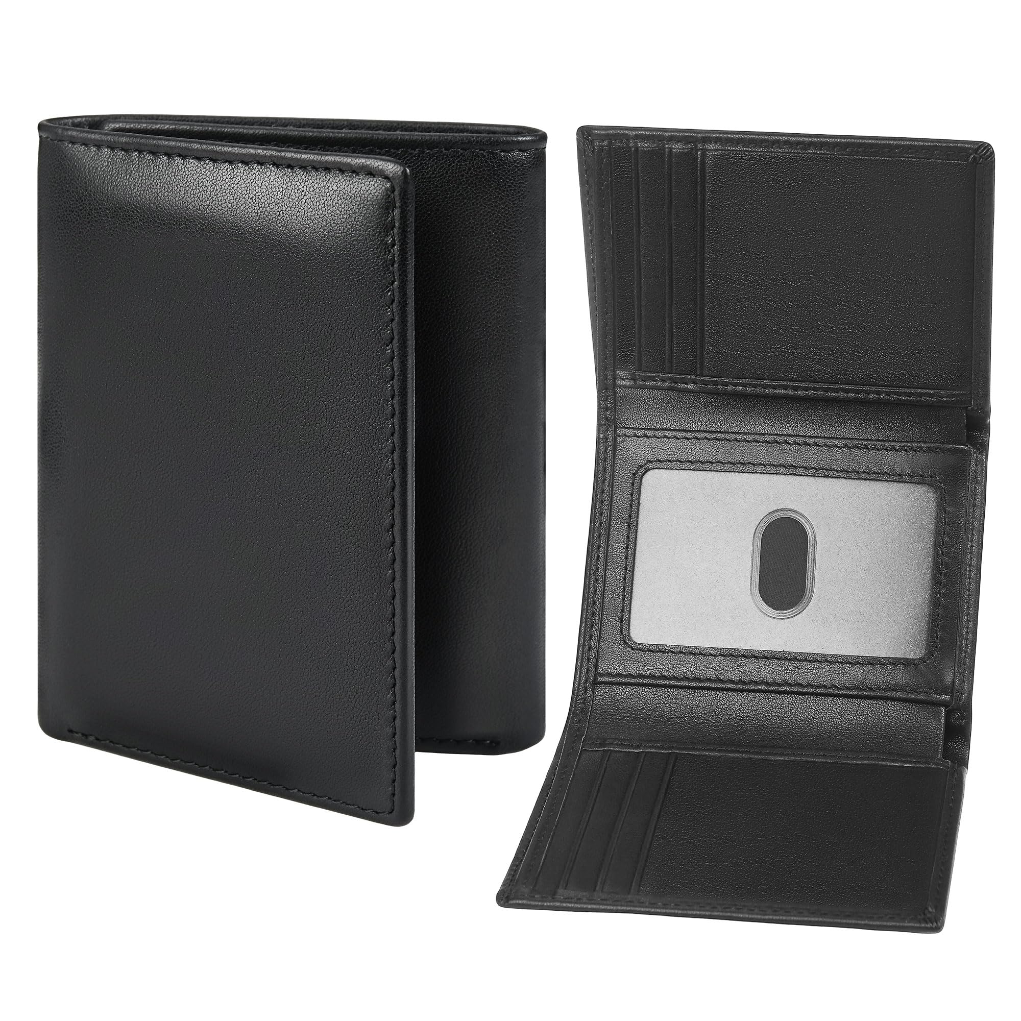 BSMUWOT Genuine Leather Trifold Wallet for Men, Rfid Blocking Tri fold Mens Wallets with ID Window (Black)