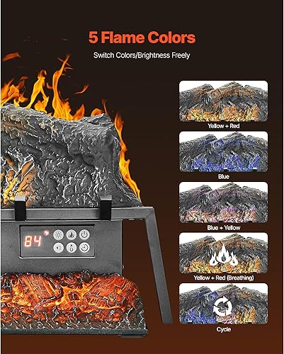 Miniatura 3 de VEVOR Registro eléctrico para chimenea, calentador de leña de 25 pulgadas, con sonido crujiente, control remoto, 5 brillo de llama ajustables,