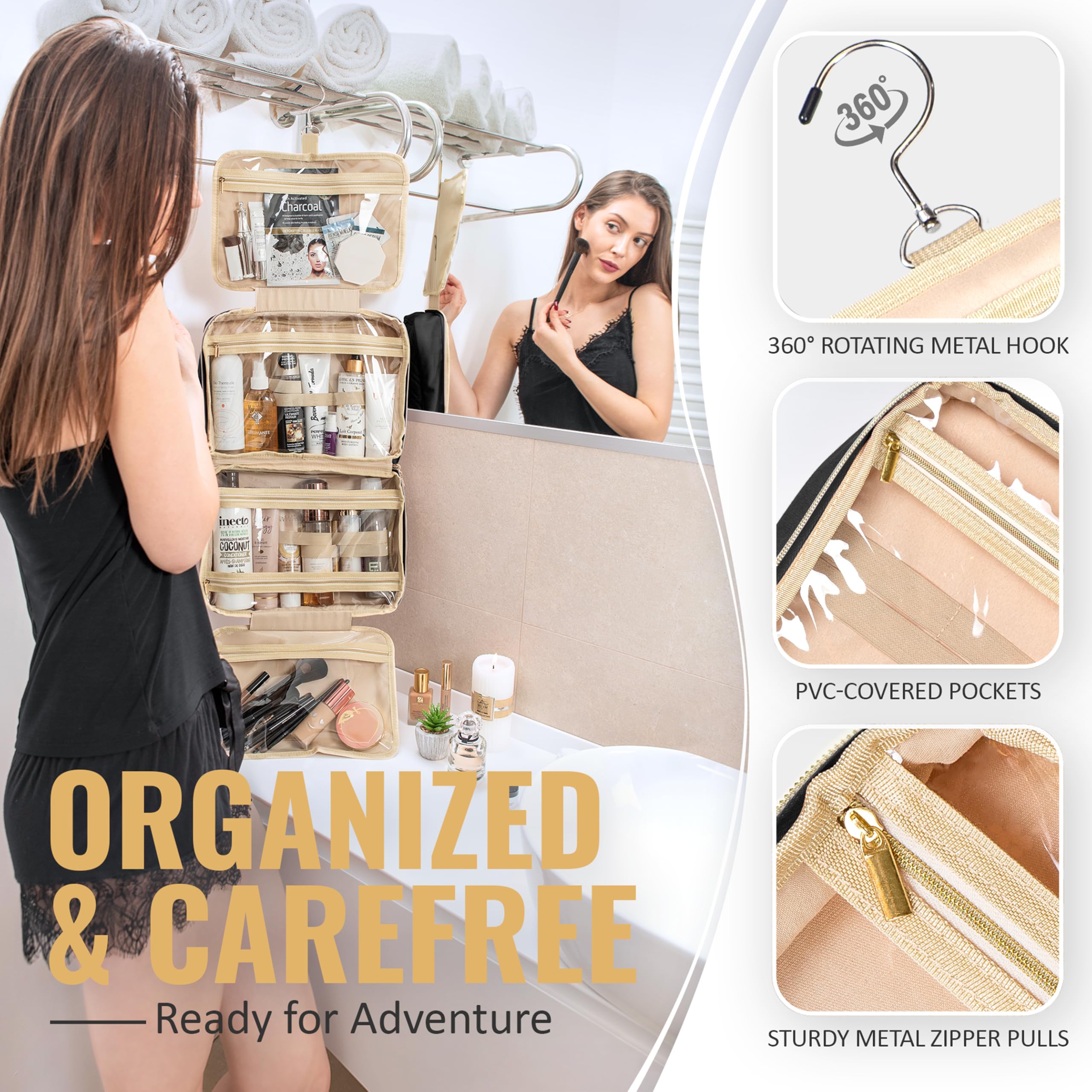 BOACAY Hanging Travel Toiletry Bag, Foldable Cosmetic & Bathroom Organizer