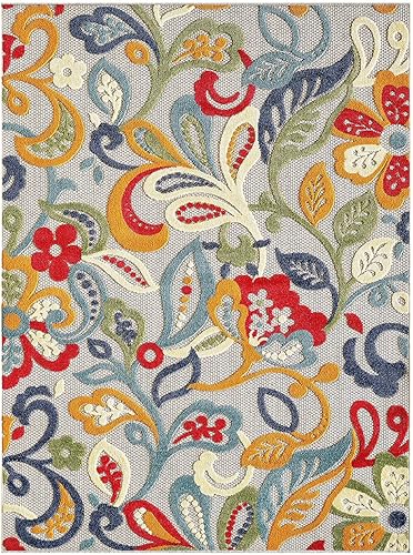 HomeRoots Alfombra floral jacobea de 7 x 9 pies para interiores y exteriores