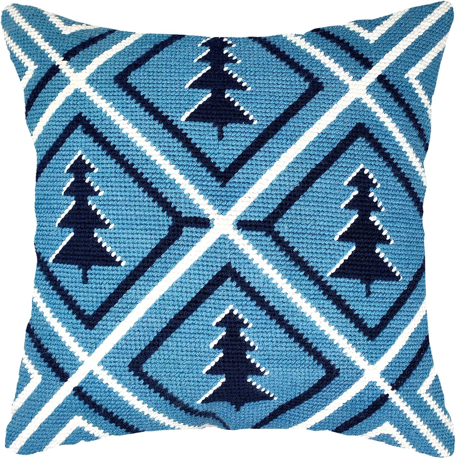 Howie's Needlepoint Needlepoint Kits for Adults, Pillow Front Cross Stitch Kit with Embroidery Pattern on Canvas, Yarn, 2 Needles and Instruction, 16 x 16inch(Blue Forest)