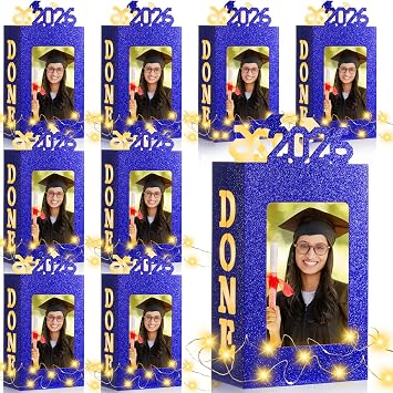 Foilswirl 8 Sets of 2026 Graduation Table Decorations Photo Centerpieces for Table Graduation Picture Frames Box Lighted Done Grad Party Favor for College Graduate Friends GiftsBlue