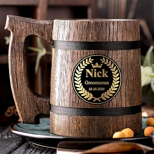 Personalized Groomsmen Gift. Groomsman Wood Mug. Personalized Wooden Beer Mug. Best Man Gift. Groomsmen Beer Mug. Bachelor Party Beer Set. Wooden