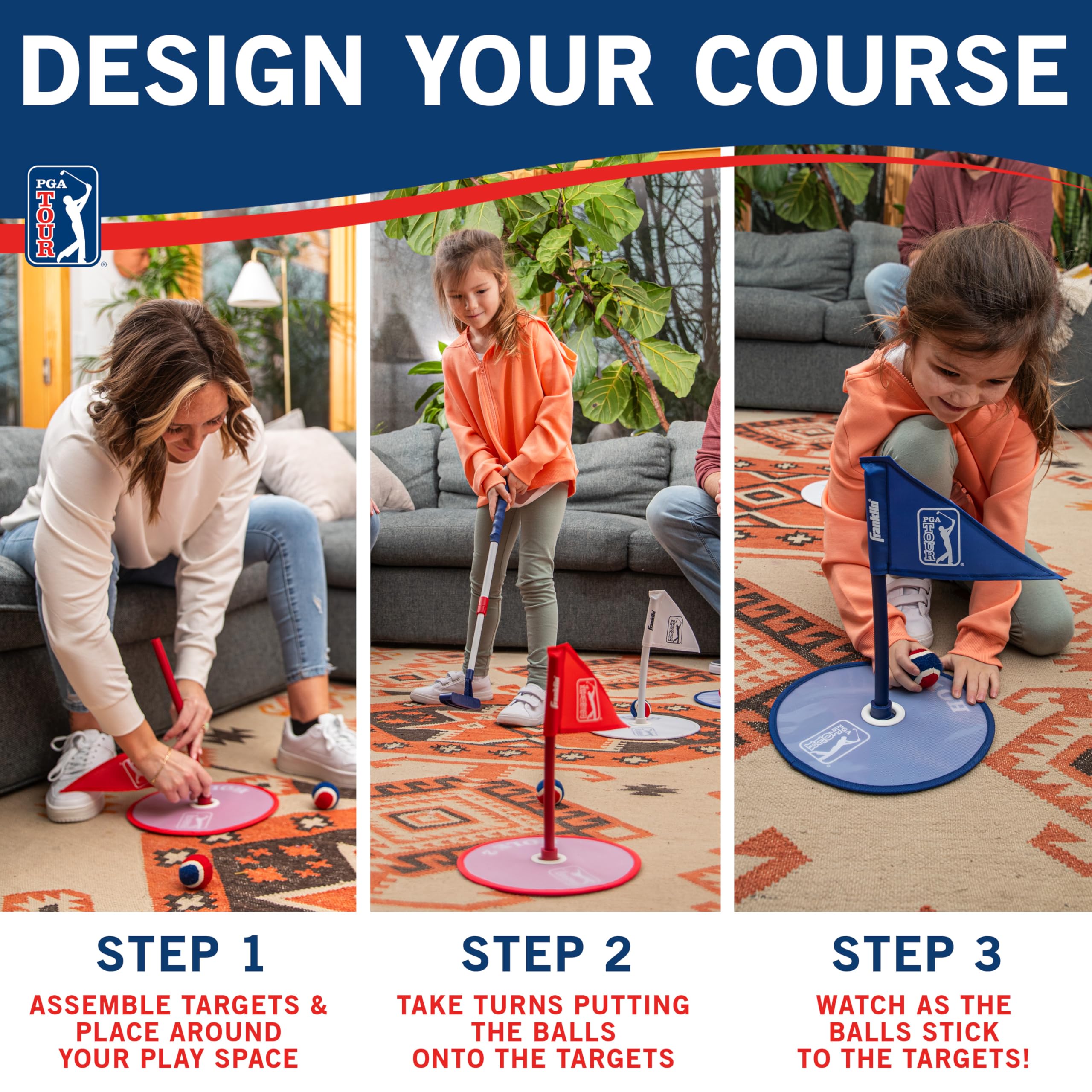 Franklin Sports Kids Indoor Mini Golf Set - PGA Tour Putt N' Stick Mini Golf Set for Boys + Girls - Toy Indoor Mini Golf Game for Kids - Perfect Youth Golf Set for Ages 3+ - Putter, Balls + Holes Set - Image 4